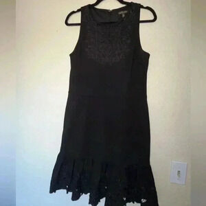 Cynthia Steffe Black Eyelet Floral Detail Fitted Dress  SIZE 10